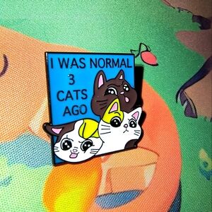 Cute Cat Enamel Pin - Blue, Brown, White